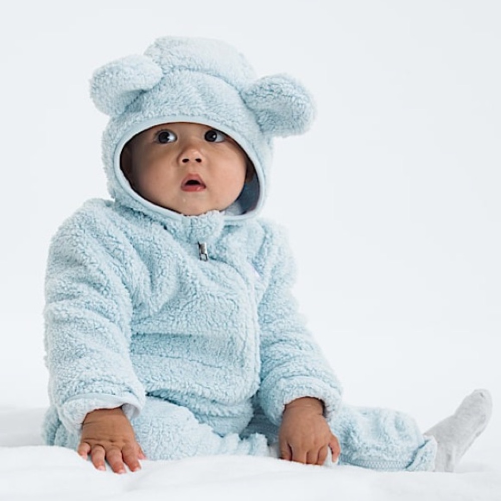 London Fog Baby Bear Sherpa One-Piece Bunting – Light Blue 🐻❄️